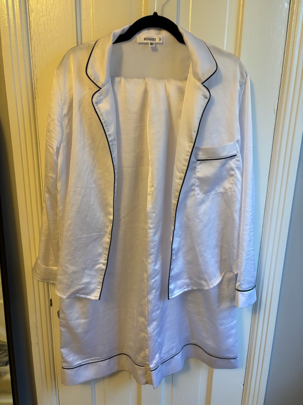 Missguided White Satin Pajama Jacket with Black Piping